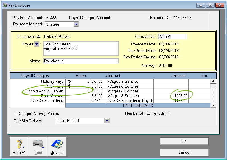 Leave without pay (Australia only) Support Notes MYOB AccountRight